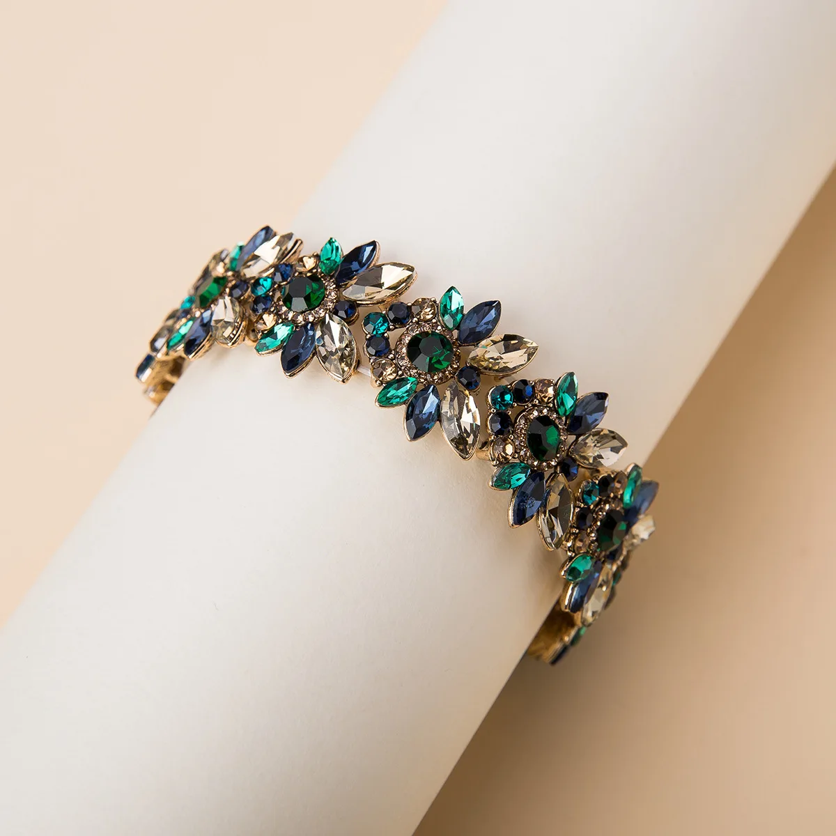 Womens Colored Rhinestone Elastic Bracelet Party Bangles