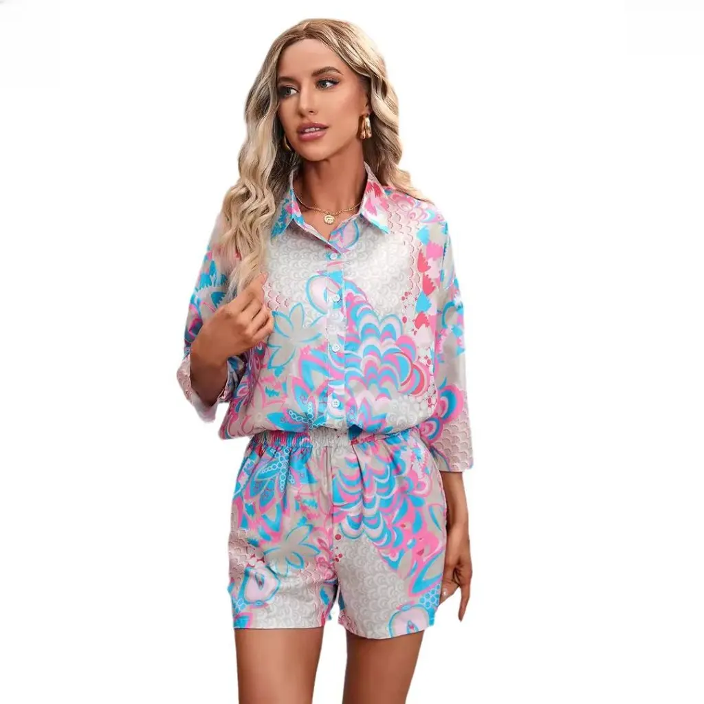 

Women's Casual Printed Seven-Sleeve Shorts Suit European Station Clothing Trade Hot Selling Fashion