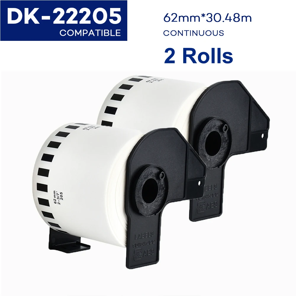 2Roll DK22205 Continuous Address Thermal Paper Label Roll DK-22205 DK22210 DK-22214 DK-22223 DK-22225 Compatible Brother Printer