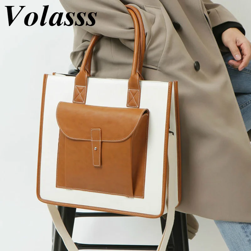 Volasss Men Shoulder Bags Leather Casual Business Handbag Man 14 \'\' Laptop Bag 2023 New Korean Style High Capacity Crossbody Bag