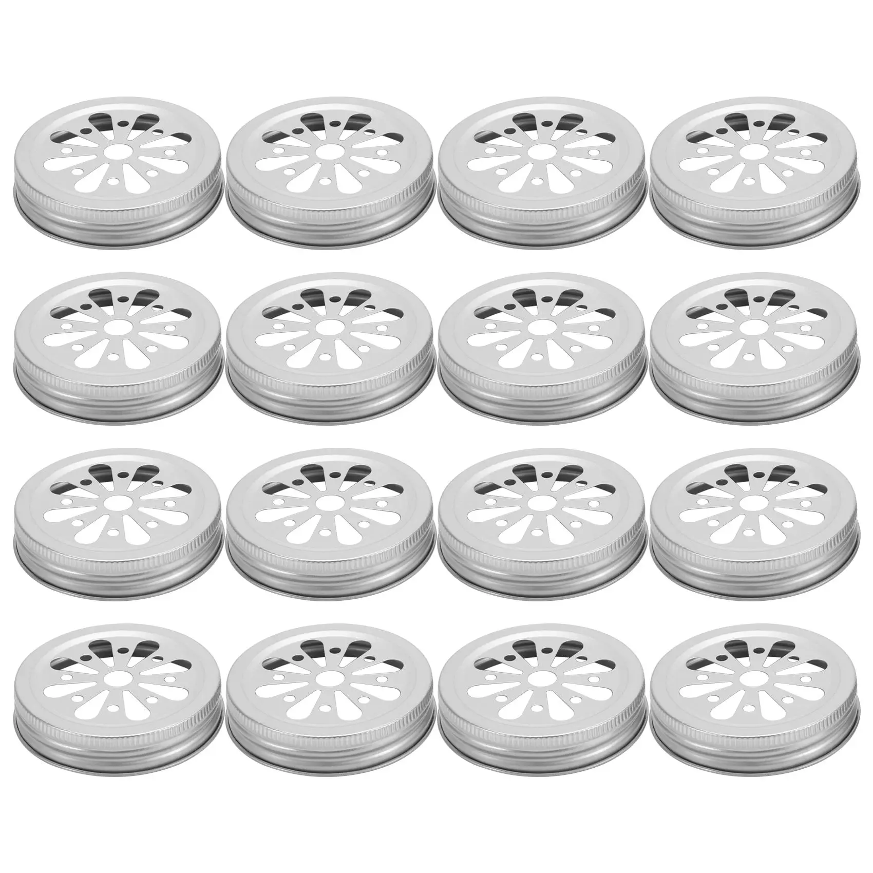 16Pcs Regular Mouth Mason Can Jar Lid Rust Proof Daisy Cut with Straw Hole Hollow Flower Cover for Ball Canning Jars Etc