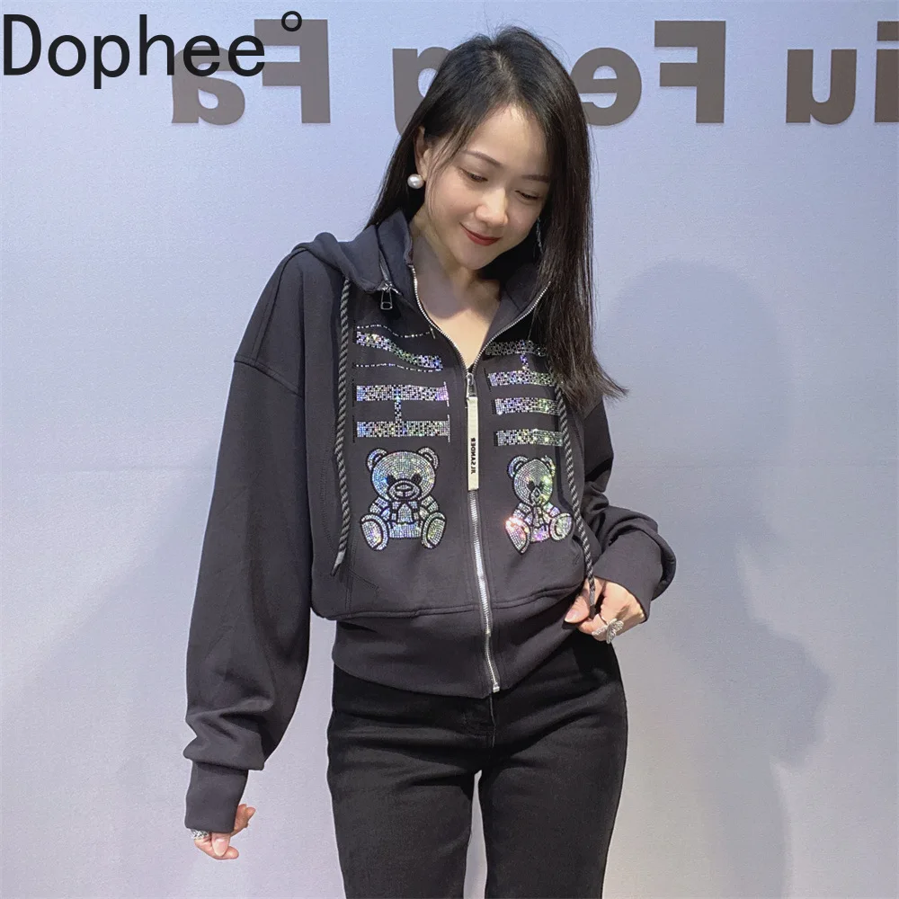 

Съемные кардиганы с капюшоном, пальто, новинка 2025, осень-зима, короткая толстовка с длинными рукавами, тонкая толстовка с капюшоном с героями мультфильмов, горячее бурение, куртки