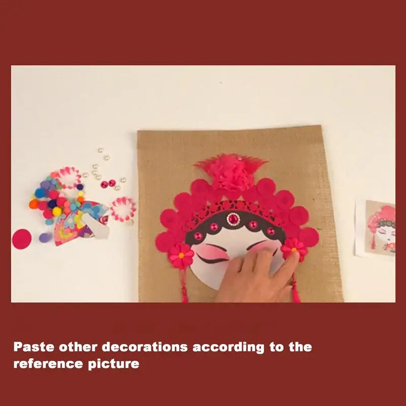 Flower Girl Face Craft Set Peking Operas Design Linen Peking Operas Face Hand-Made Hang Pastiche Material Kit For Kids Boys