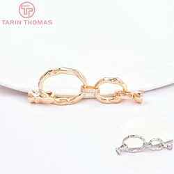 (7367) 2PCS 16.5x55MM 24K Gold Color Brass with Zircon Bracelet Necklace Connector Clasp High Quality Diy Jewelry Accessories