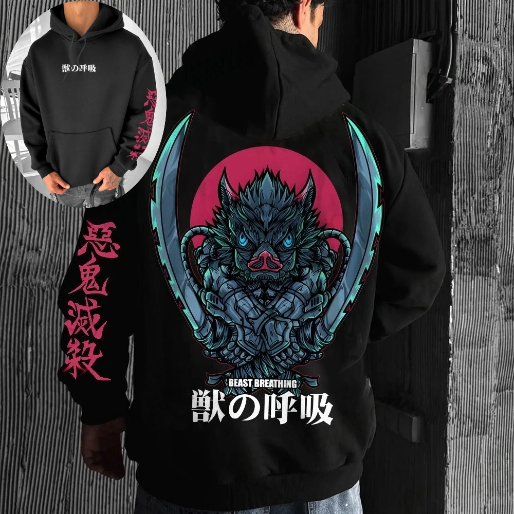 

Demon Slayer Men's Hoodie Sweater Inosuke Hashibira Anime Spring and Autumn Boys Children's Long-sleeved Parent-child Outfit