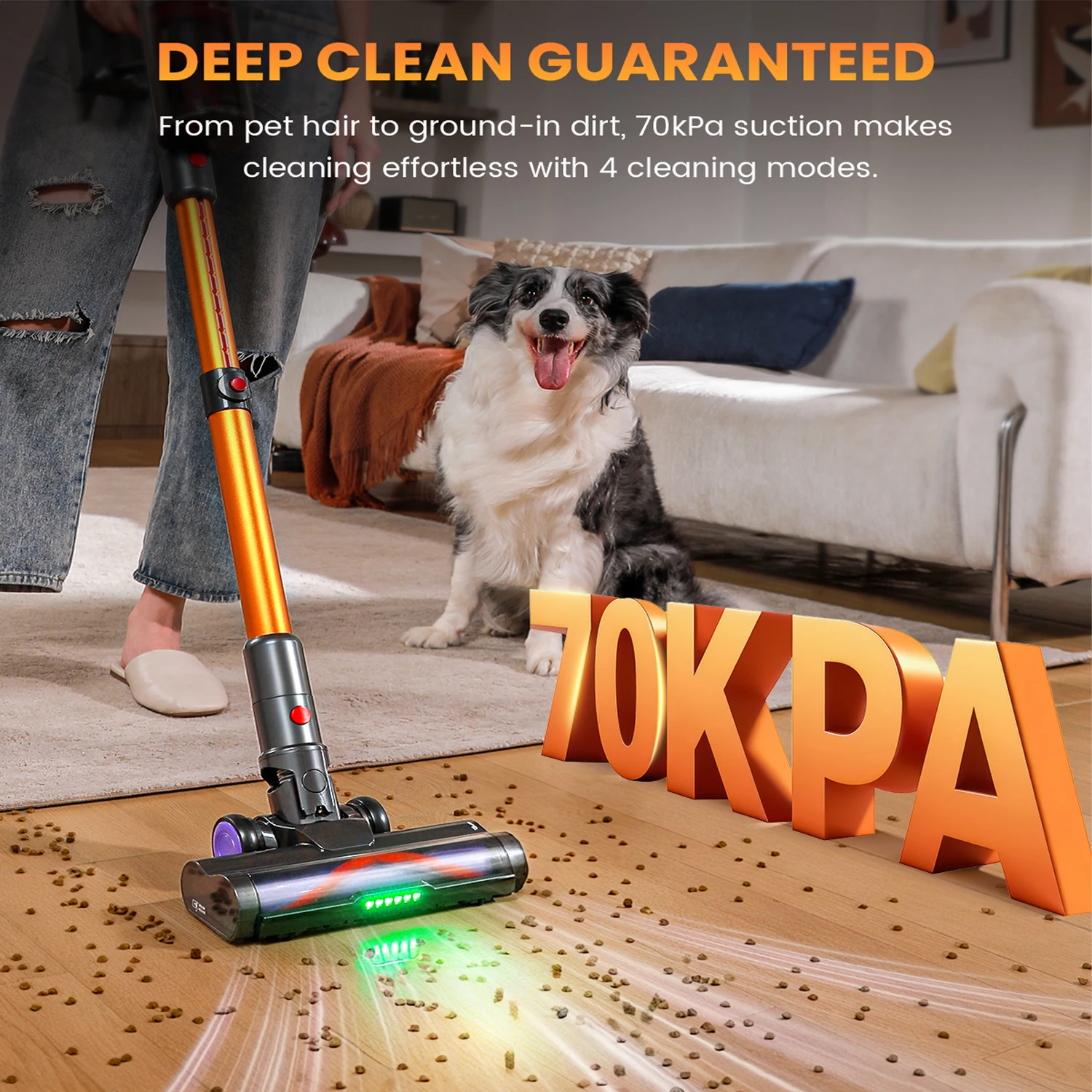 Erabros EV5 550W Cordless Vacuum Cleaner, 70kPa Powerful Suction, 80Mins Runtime, Removable Battery, LED Display, 1.5L Dust Bin,Handheld Vertical Vacuum for Home Floor Carpet Pet Car Clean
