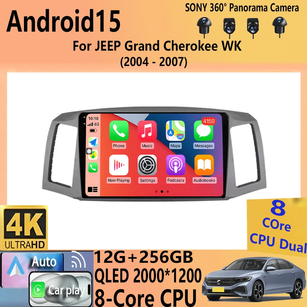 

Android 15 Carplay Auto For JEEP Grand Cherokee WK 2004 2005 2006 2007 Multimedia Car Radio Navigation Player Video WIFI+4G DSP