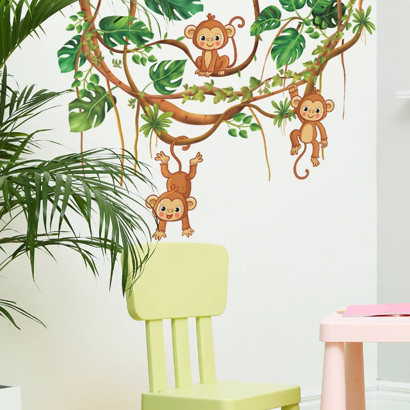 Cartoon Forest Vine Monkey Wall Sticker DIY Background Wall Living Room Bedroom Home Decoration Sticker Waterproof Antifouling