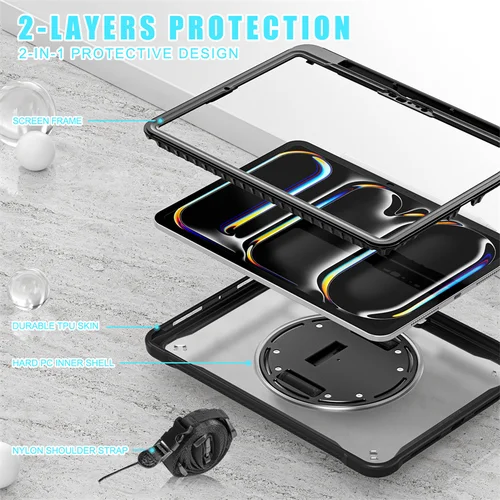 Imagen 2 del producto Para iPad Pro 11 12,9 13 pulgadas 2024 funda a prueba de golpes iPad Air 11 4th 5th 10 10th 10,9 10,2 9/8/7th 11th Generation funda + correa