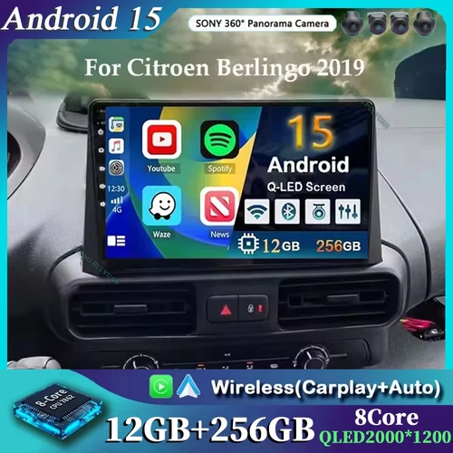 Android 15 Carplay Radio de coche reproductor de vídeo Multimedia estéreo para Citroen Berlingo 2019 Peugeot Partner Rifter 2020 para Opel Combo