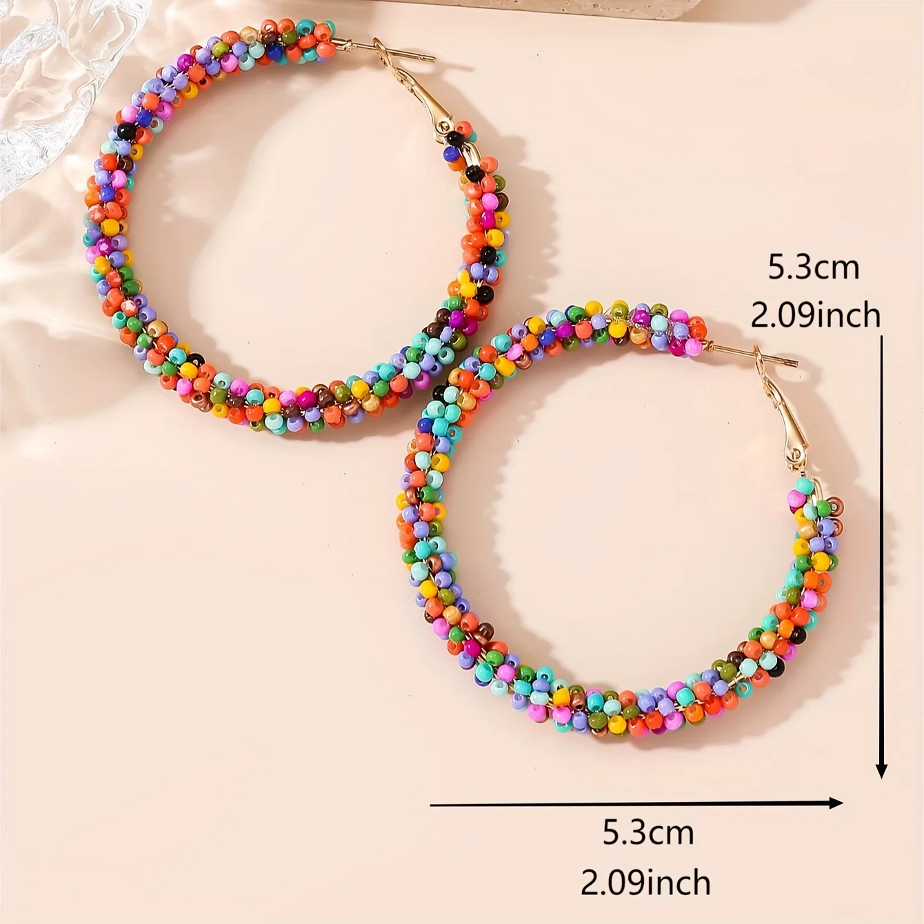 Pendientes de aro coloridos para mujer, joyería de hierro adornada con cuentas de vidrio hechas a mano, estilo bohemio elegante para fiesta de