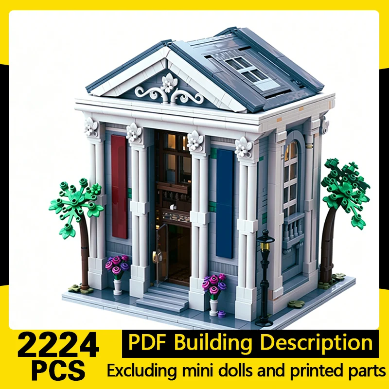 

City Street View Model MOC Building Bricks Large White Library Modular Technology Gifts Holiday Assemble Children Toys Suit