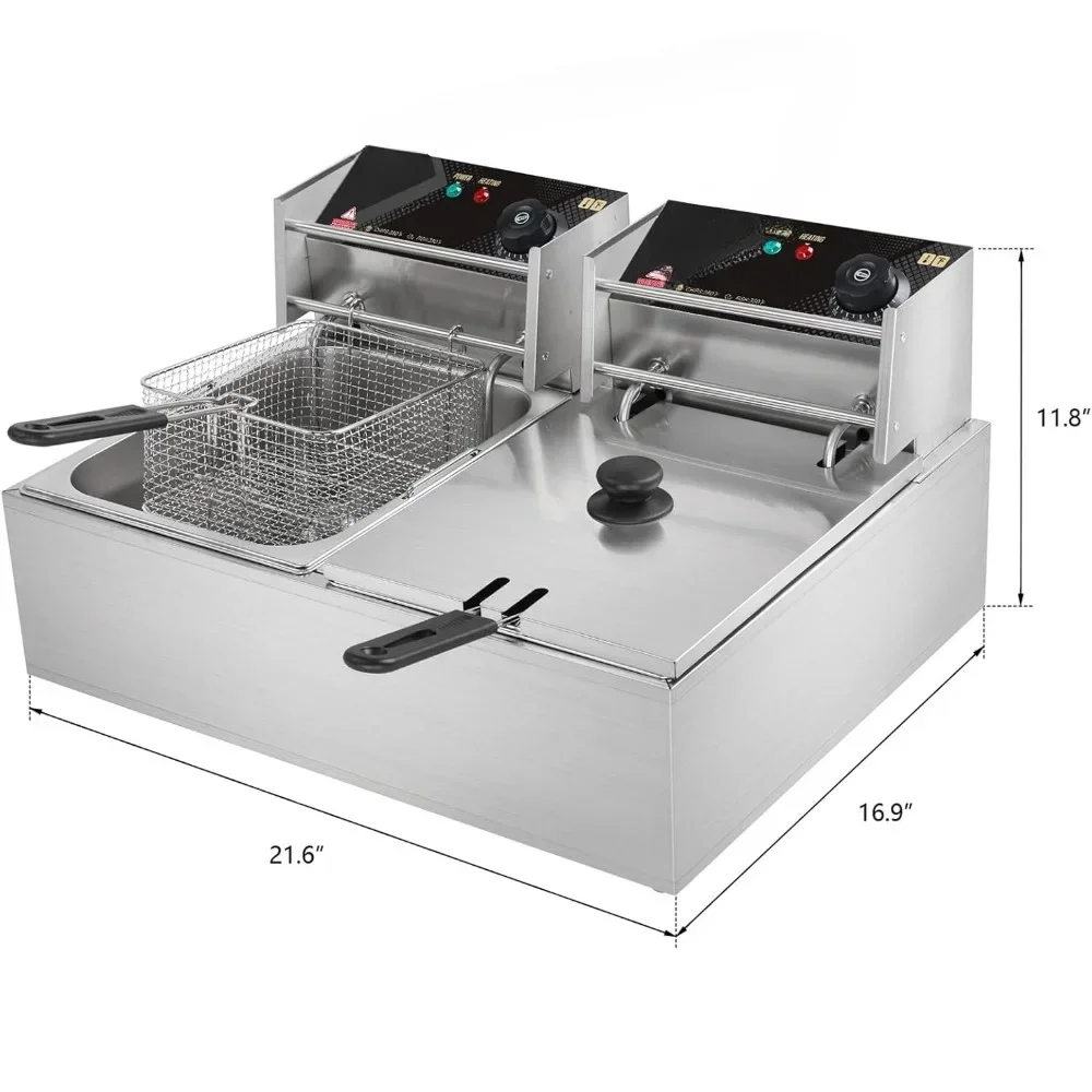 

22.8QT Electric Deep Fryer W/ 2 Baskets & Lids, 21.8L Stainless Steel Commercial Double Fryer, Countertop Kitchen Frying