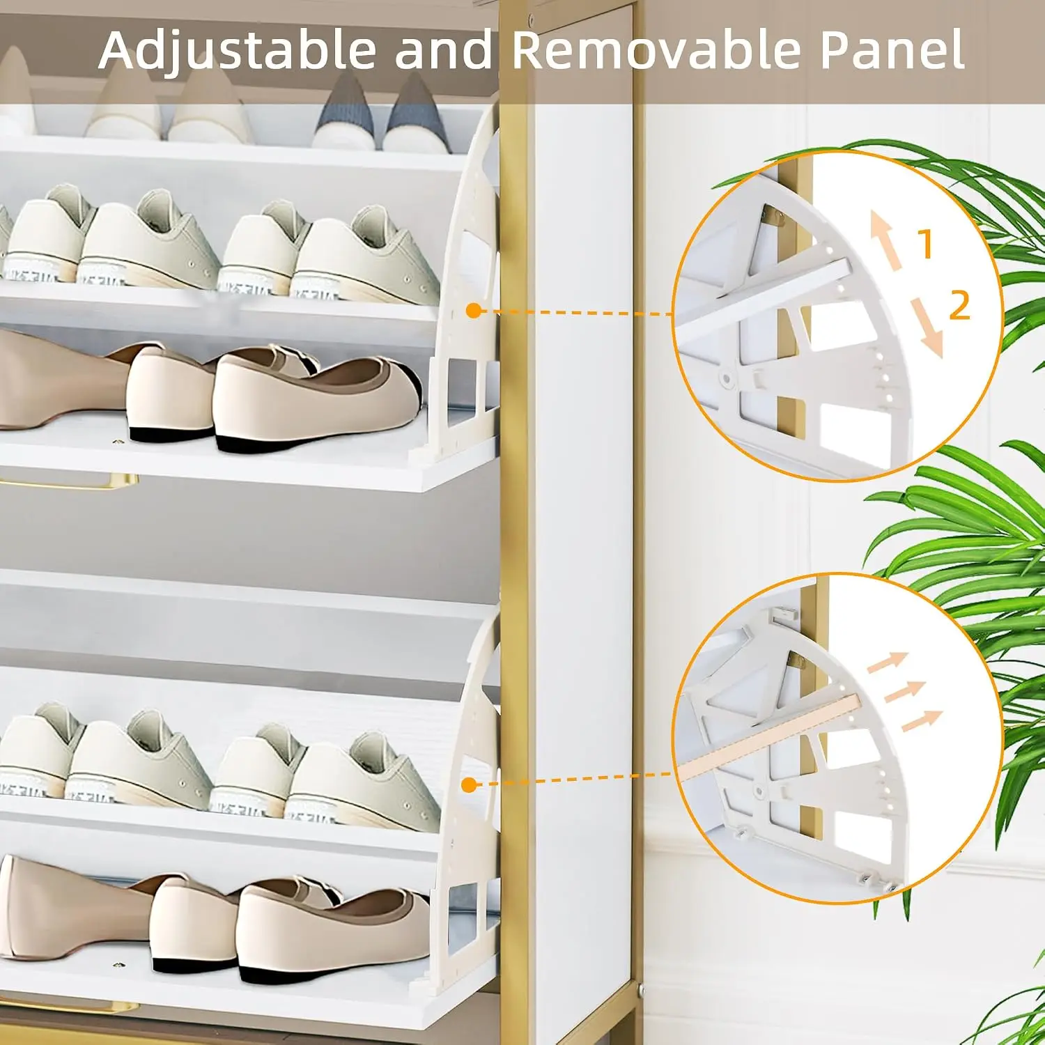 Slim Shoe Cabinet 2 Flip Drawers Hidden Organizer Metal Legs Entryway Hallway Living Room Size 11 White, Customized