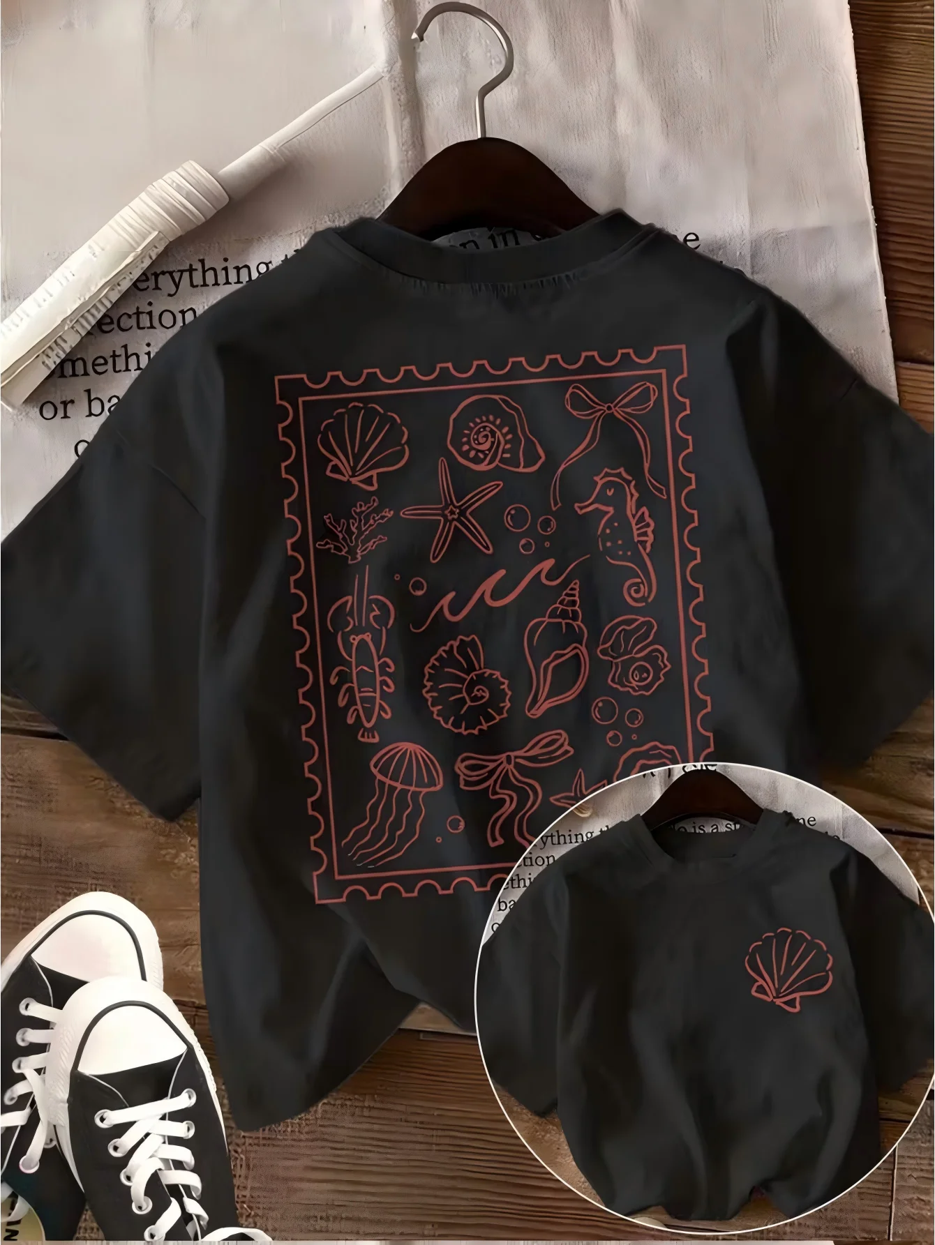 Meerestier-T-Shirt, Seepferdchen, Seestern, Grafik-T-Shirt, Vintage, künstlerische Küstenästhetik, Harajuku, Streetwear, Top, lässig, Unisex, Sommer-T-Shirt – Detail 5