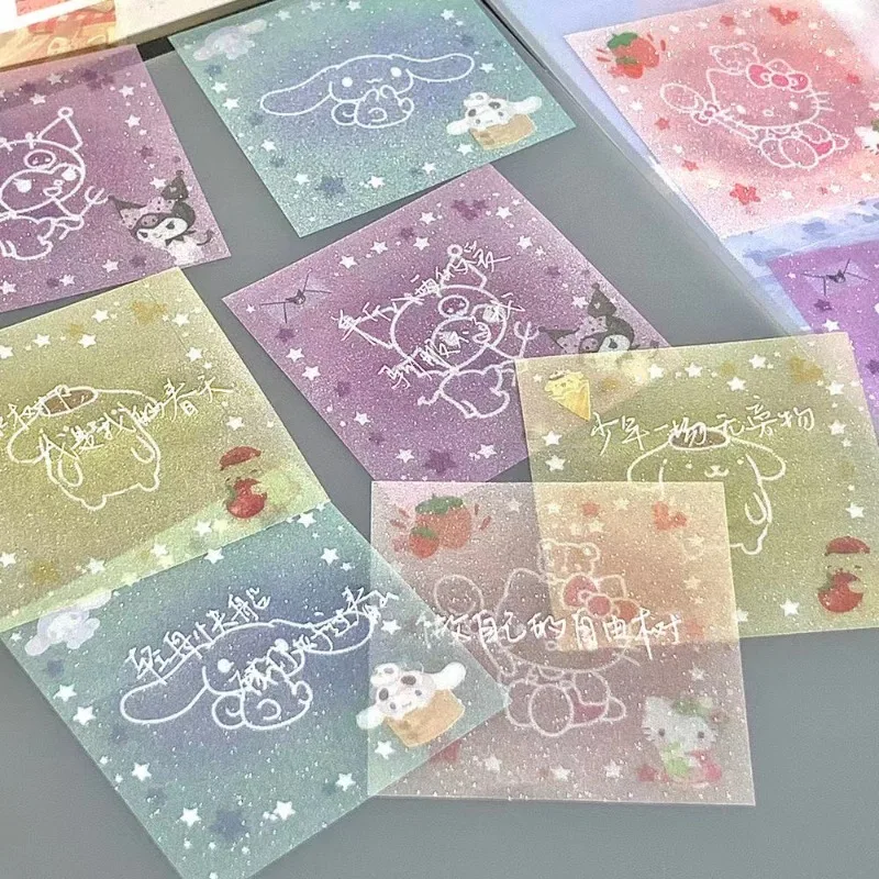 

Kawaii Hello Kitty Memo Book Transparent Starlight Cute Cartoon High Beauty Decoration Stickable Memo Paper Student Wholesale