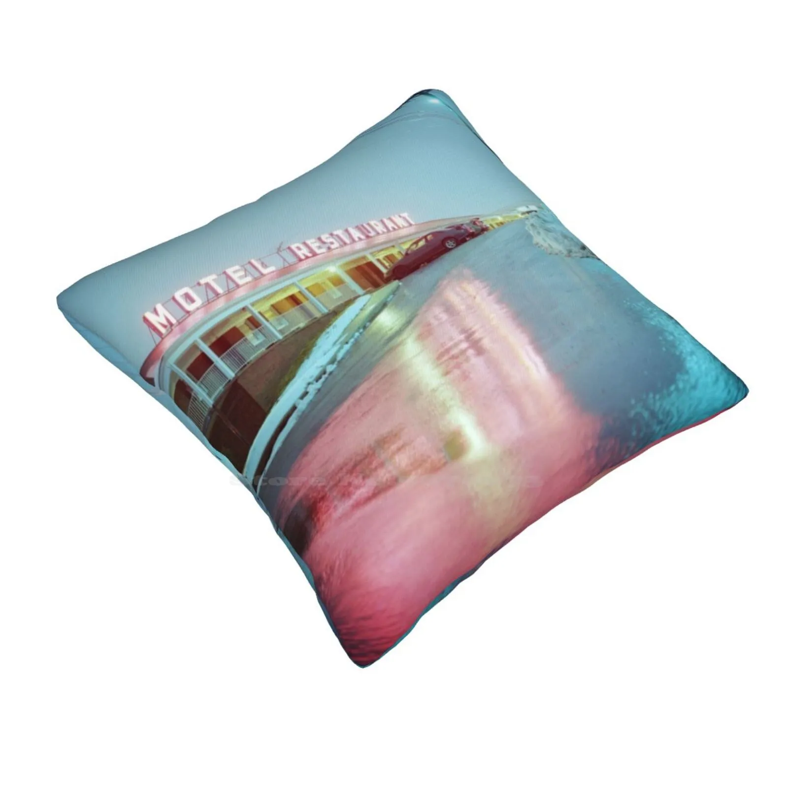 Rainy Motel Lights Fashion Sofa Throw Pillow Cover Pillowcase Motel Neon Lights Shining Shiny Water Night Long Exposure