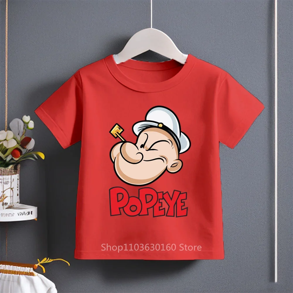 Cute Cartoon Popeye Printed Cotton T-shirt for Kids Ages 3-14, Stylish and Casual for Summer Wear