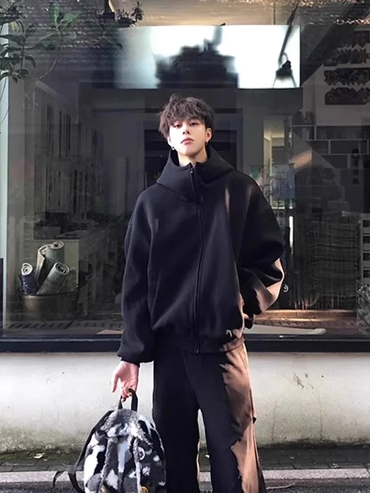 Cleanfit American Sle Heavyweight Open Cardigan Hoodie Men's Autumn Winter High Collar Haome ort Outerwear Jaet