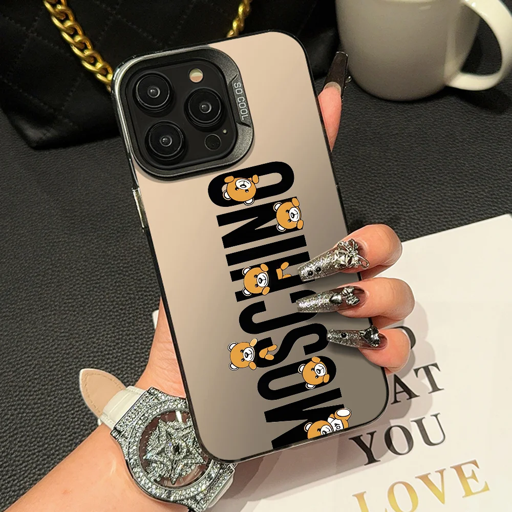 m-Moschino Bear  Phone Case Phone Case IMD color silver shell For iPhone 16 15 14 13 12 11 Pro Max Plus