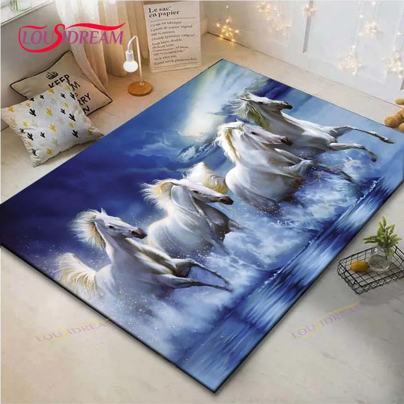 

Hot Fashion Classical Galloping Horses Printed Carpet Outdoor Rug Area Rug Non-slip Carpet Bedroom Decor Carpet for Room Gift