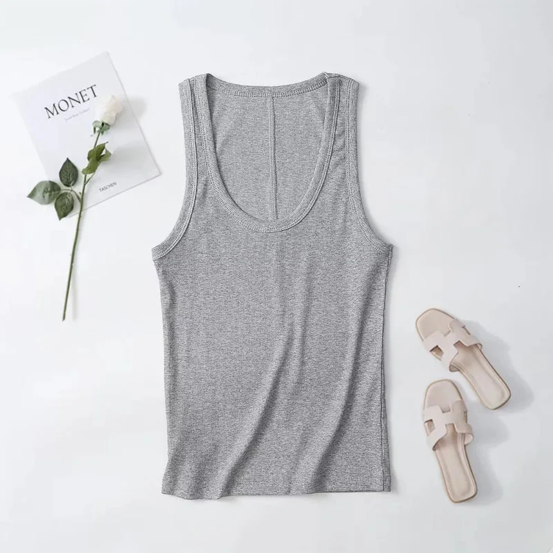 2024 Spring/Summer New Product Women's Slim Fit Solid Color Suspended Ribbed Tank Top Spicy Girl Style T-shirt