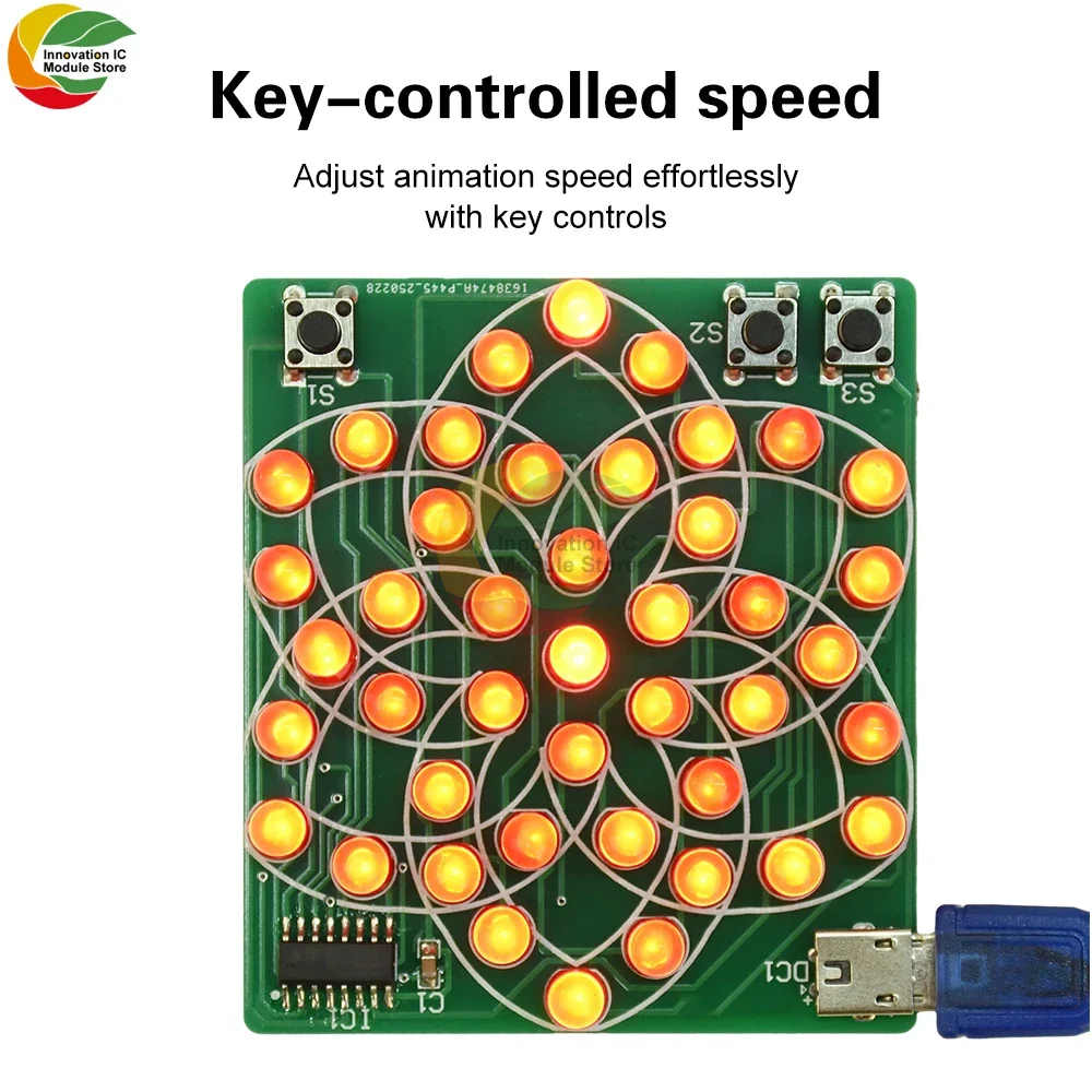 DC 4-5V Pattern Electronic Windmill 43LED Flow Light Kit Fun DIY Electronic Production Skills Training Parts Micro USB Interface