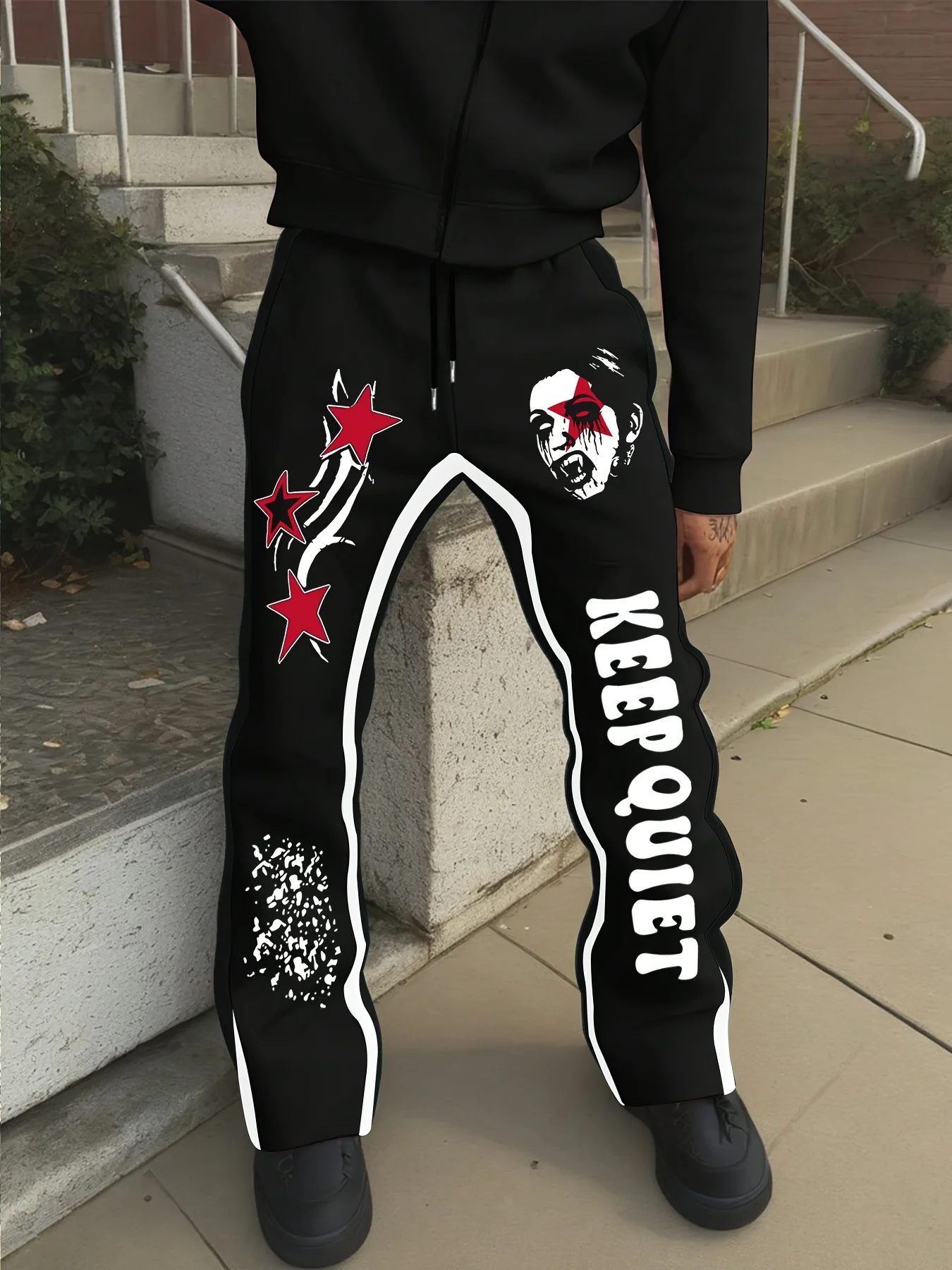 กางเกงสเวตแพนท์ผู้ชายสไตล์ฮิปฮอปสุดเทรนด์สำหรับฤดูใบไม้ผลิและฤดูใบไม้ร่วง ลายพิมพ์สุดเท่ห์ ระบายอากาศได้ดี แฟชั่นทันสมัย