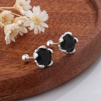 New in 925 Sterling Silver Irregular Black Piercing ​​​Stud Earrings For Woman Wedding Elegant Luxury Jewelry Accessories