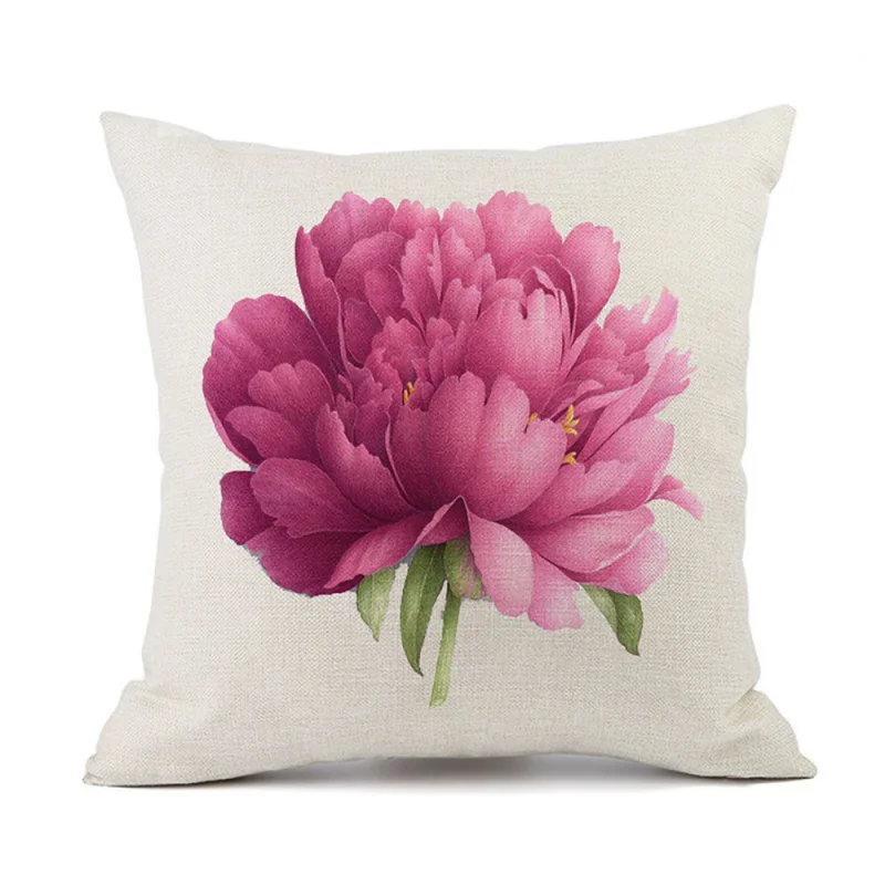 Flower rose fresh printed cotton linen pillow case sofa office car cushion cover