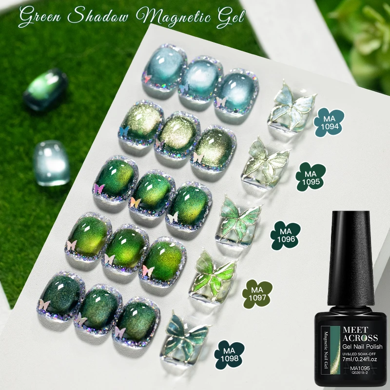 Juego de esmaltes de uñas de Gel magnético, sombra verde, gato, brillo ultral, semipermanente, barniz de Gel UV, suministros para uñas, 6 uds.