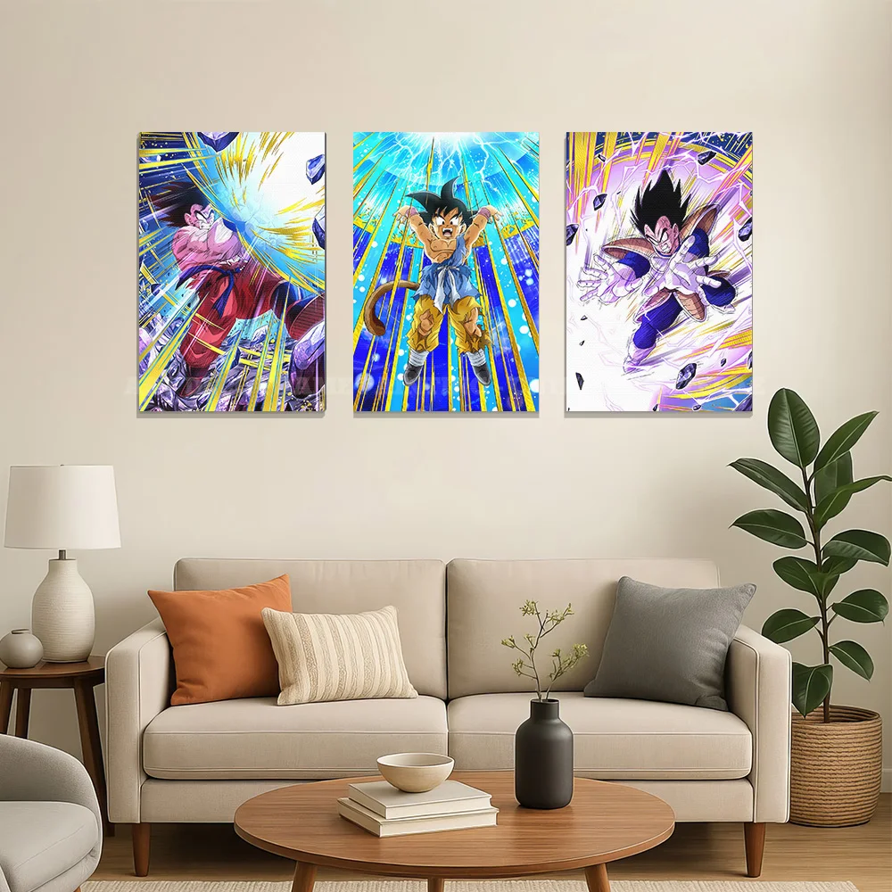ヴィンテージ風ホームデコレーションキャンバスHDプリント絵画アニメキャラクター写真ウォールアートポスター額装付きドラゴンボール装飾用