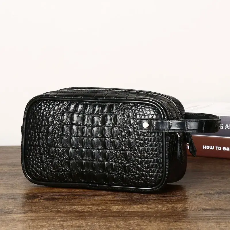 Men's genuine leather clutch bag, crocodile pattern underarm bag, anti-theft light luxury business clutch bag sac.