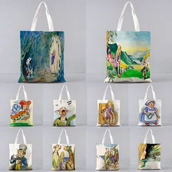 Princess Alice Canvas Tote Shopping Bag Foldable Reusable In Wonderland Women Shopper Student Book Bags Side Bag for Ladies