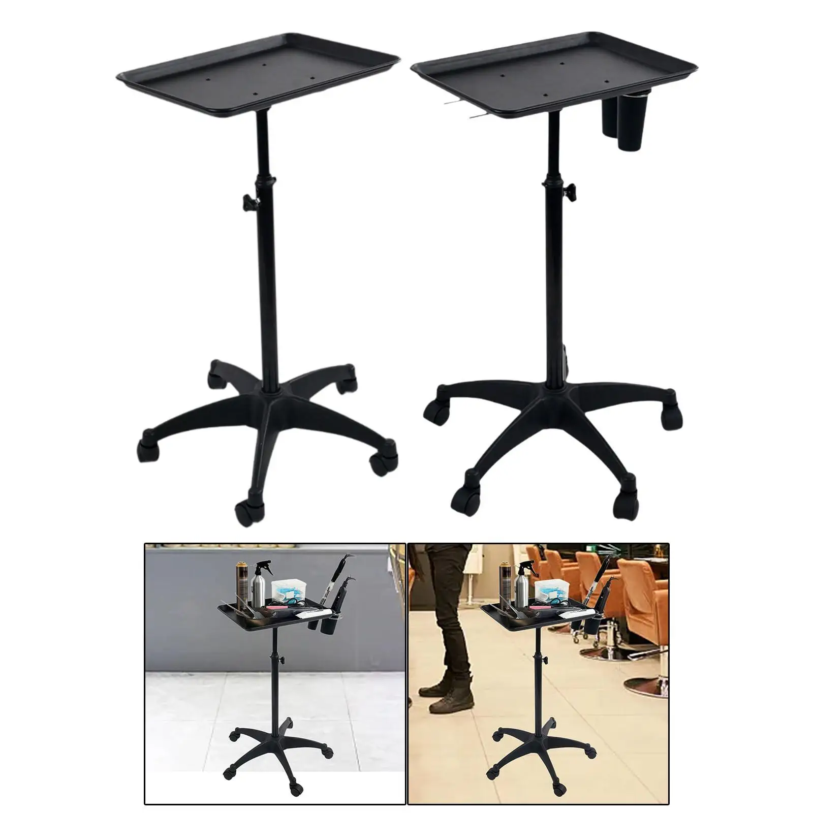 Rolling Hair Salon Trolley Cart with Steel Tray for Barber Tool Storage Adjustable Height Beauty Equipment Mobile Workspace Rack