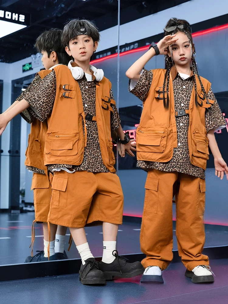 

Children'S Day Jazz Dance Costumes For Girls Brown Vest Hiphop Pants Suit Boys Ballroom Hip Hop Dance Stage Rave Clothes DN18204