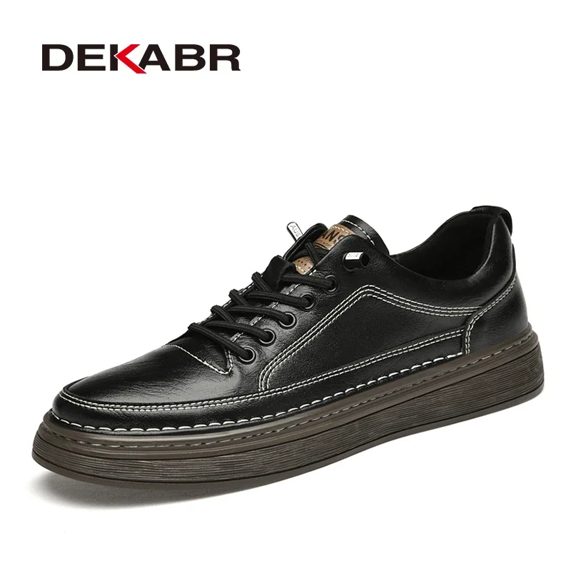 DEKABR Men's Quality Genuine Leather Trend Casual Fashionable Comfortable Anti-Skid Flats Soled Skateboard Shoes Size 37-47