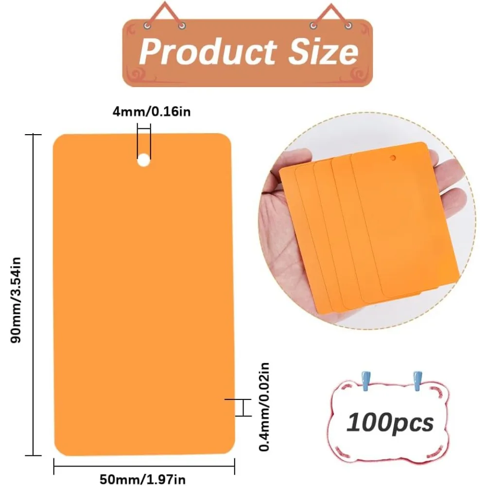 100Pcs Orange Waterproof Tags Blank Plastic Labeling Tags 5 x 9cm Rectangle Shipping Hanging Identification Name Eyelet Wires - view 2