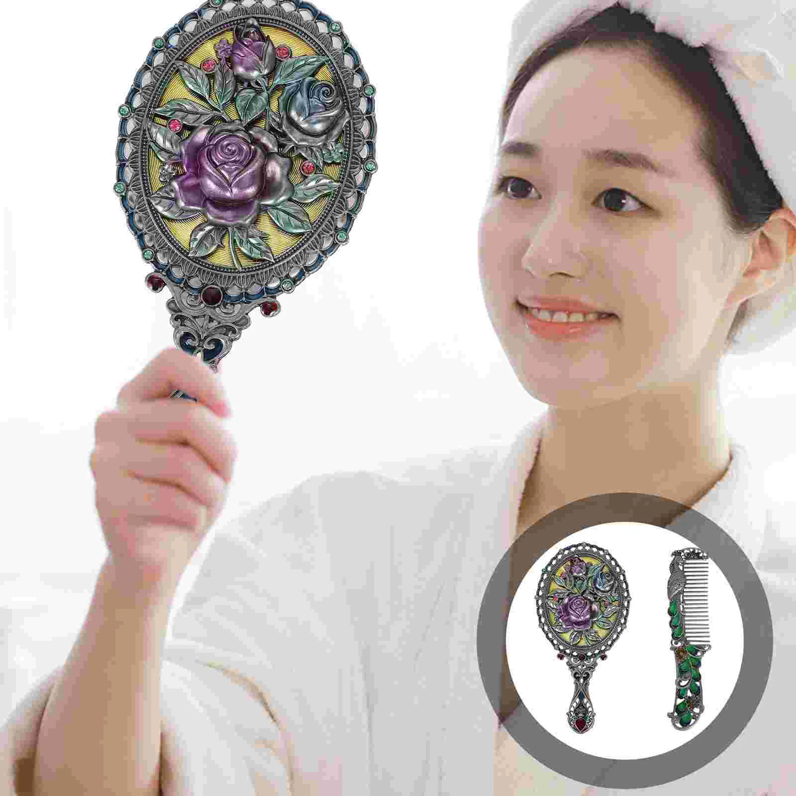 Mirror with Handle Metal Convenient Travel Mini Brush Mirrors Pocket Vanity Vintage Handheld Adorable Dormitory