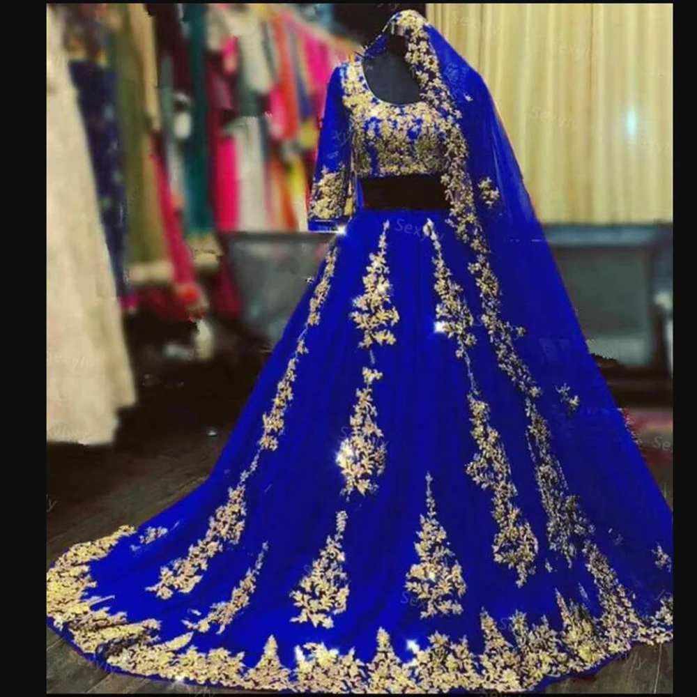 Sexy Indian Arabic A Line Wedding Dresses Golden Appliques Beading Bride Marriage Women Formal Party Bridal Gowns Robe De Mariee