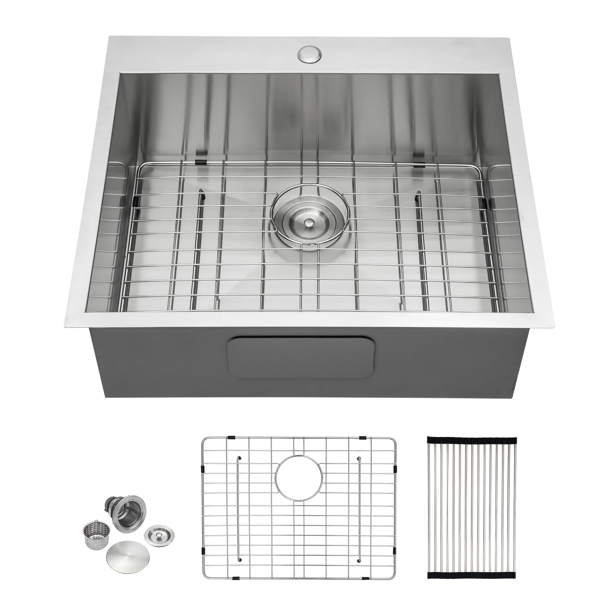 16 Gauge 304 Stainless Steel Rectangular Kitchen Sink 28*22*9 Inch One-Bowl One-Hole Design Counter Installation Drainer