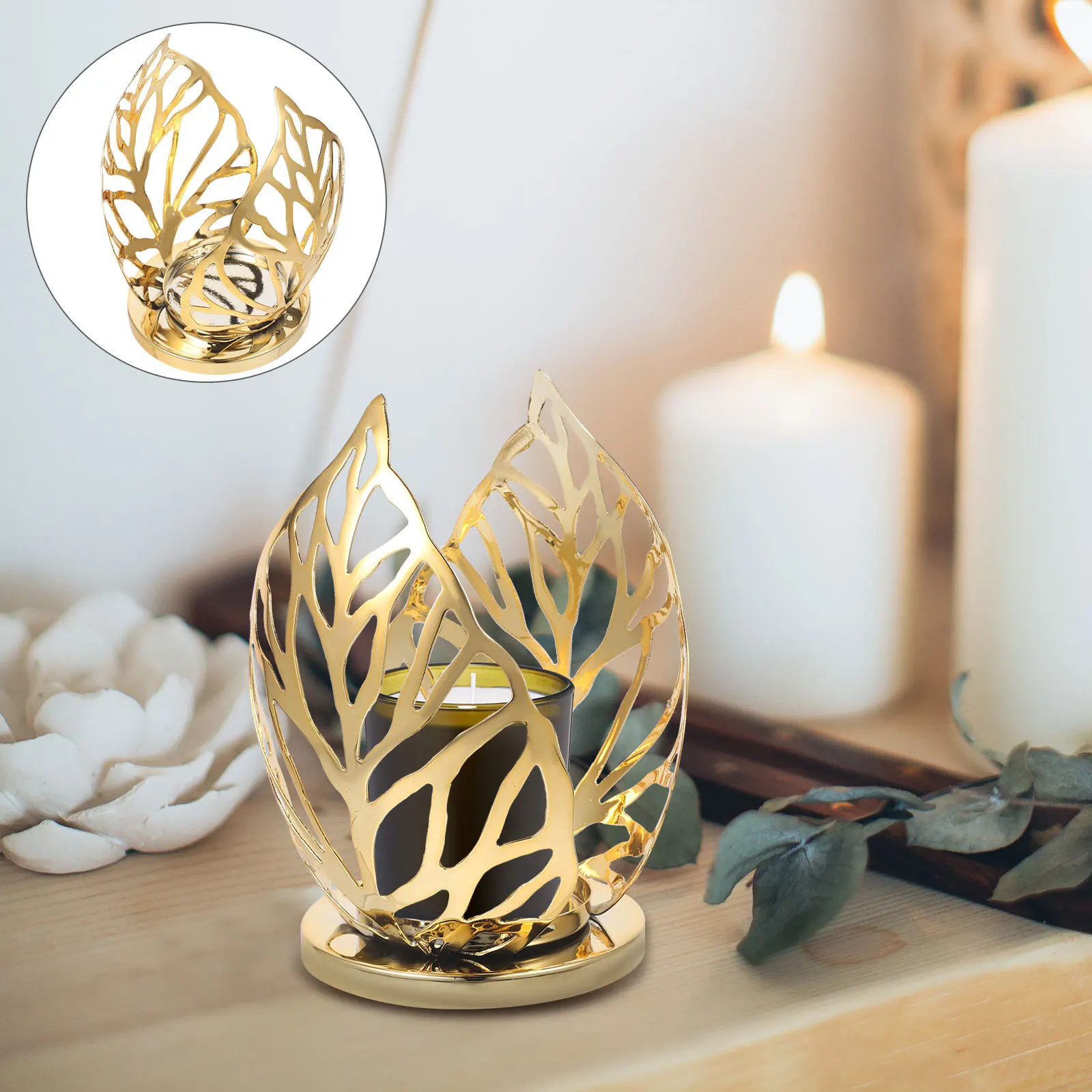 

2Pcs Creative Holder Hollow Leaf Design Iron Desktop Ornament Wedding Decoration Holder Wedding Decoration