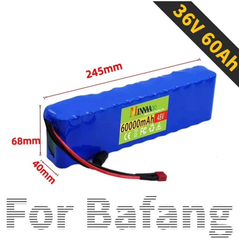 

48v Rechargeable Lithium Battery 60Ah For Bafang Electric Bike Retrofit Kit 1000w 54.6V 2A Charger + T Plug