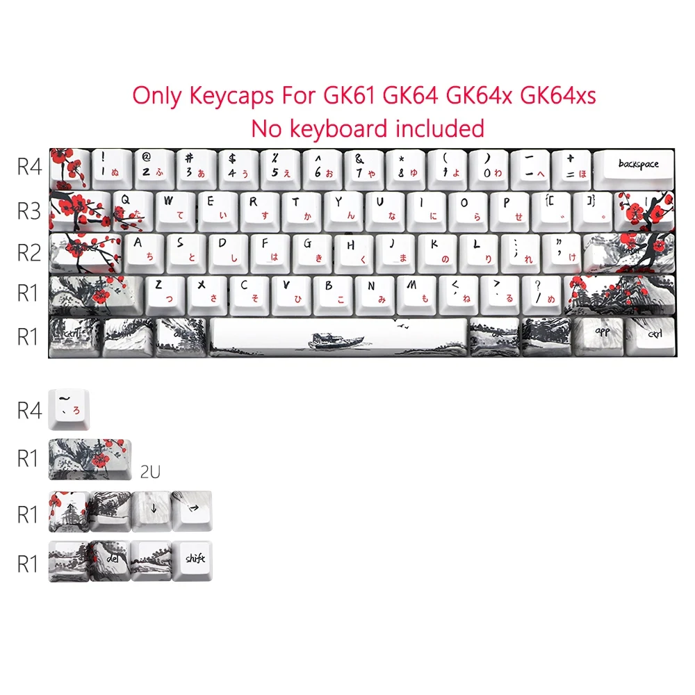 Allover Dye Subbed Plum Blossom Perfil Keycap, 71 Chaves, Fit para GH60, RK61, ALT61, Anne Pro2, GK61, GK64, Dz60, JP, Novidade