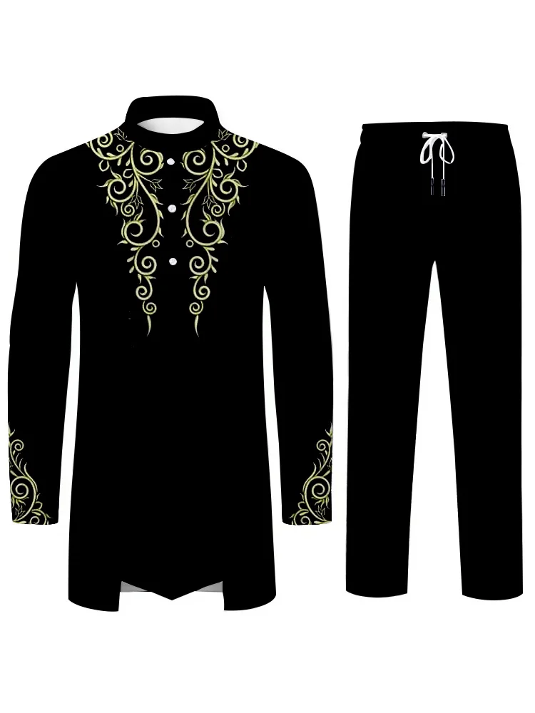 Islam Culture Mens Suit Muslim Suit Personalized 3D Printed Pattern Arab Men Loose Breathable Two Piece Fashion Casual Suit