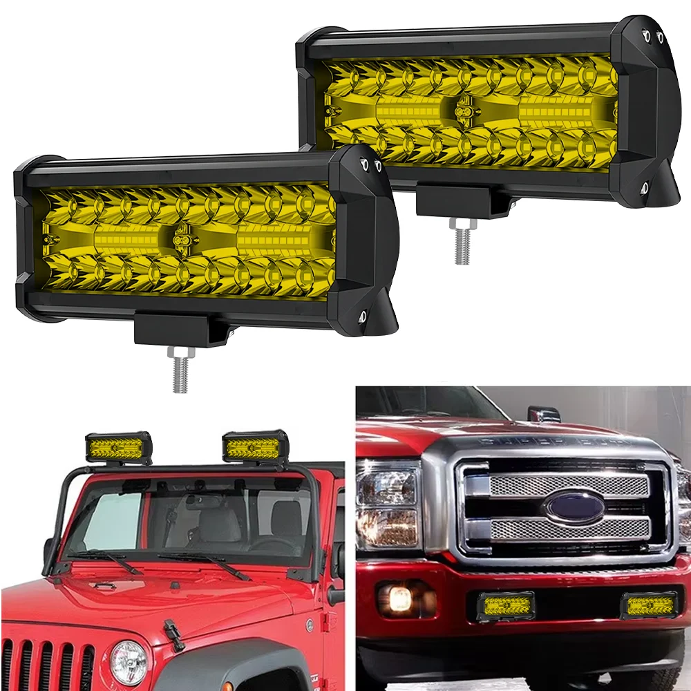 

Yellow 72W 9000lm Led Work Light Bar Car Modified Lights LED Flood Lamp For Car Motorcycle SUV 4WD ATV Boat Bus LED Headlights