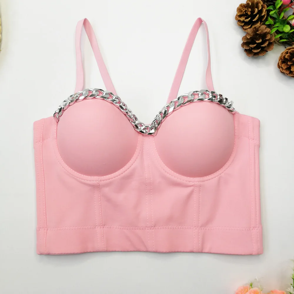 مشد علوي فاخر على شكل هيكل السمكة - سلاسل من حجر الراين الفضي اللامع، أشرطة قابلة للتعديل والإزالة، بوستير مثير للنساء