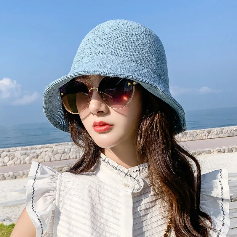 

2021 Female Summer women's hat Hepburn Style Vintage Design Wide side Straw Hat Solid Color Beach Holiday Beach Hat Big Sun Hat