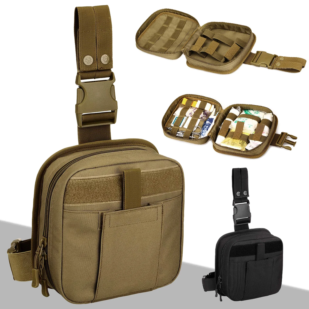 

AQZXDC Tactical Molle Leg Bag First Aid Pouch Drop Waist Thigh Hip Fanny Pack Tool Gear for Paintball Airsoft Motorcycle Riding