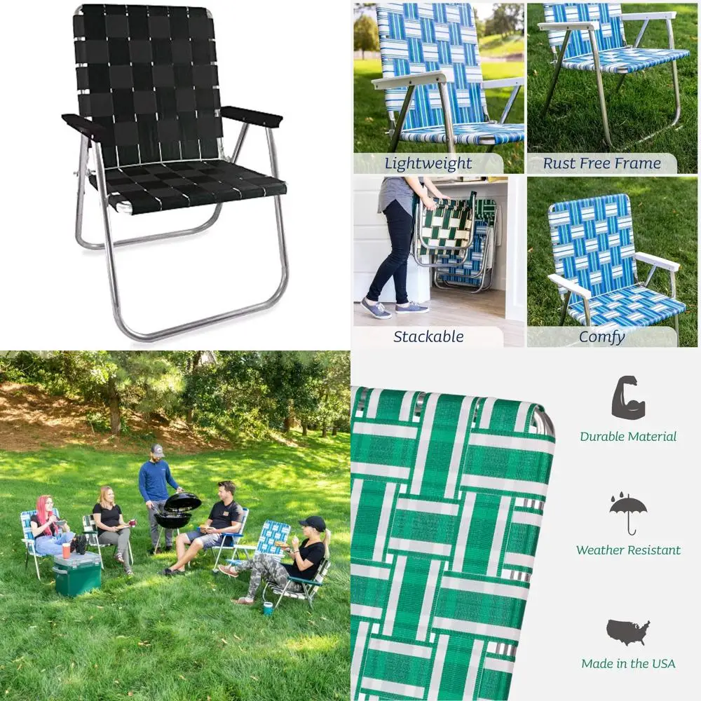 

Folding Aluminum Outdoor Lawn Chair - Heavy-Duty Webbed for Camping, Sports, Beach, Yard, and Tailgating